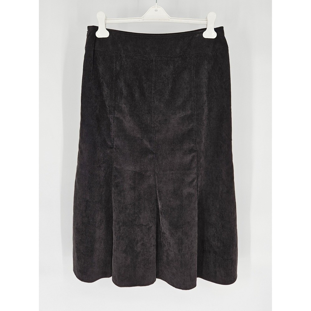 Zac & Rachel Midi Skirt Womens 10 Black Corduroy Stretch Flared Panelled Skirt